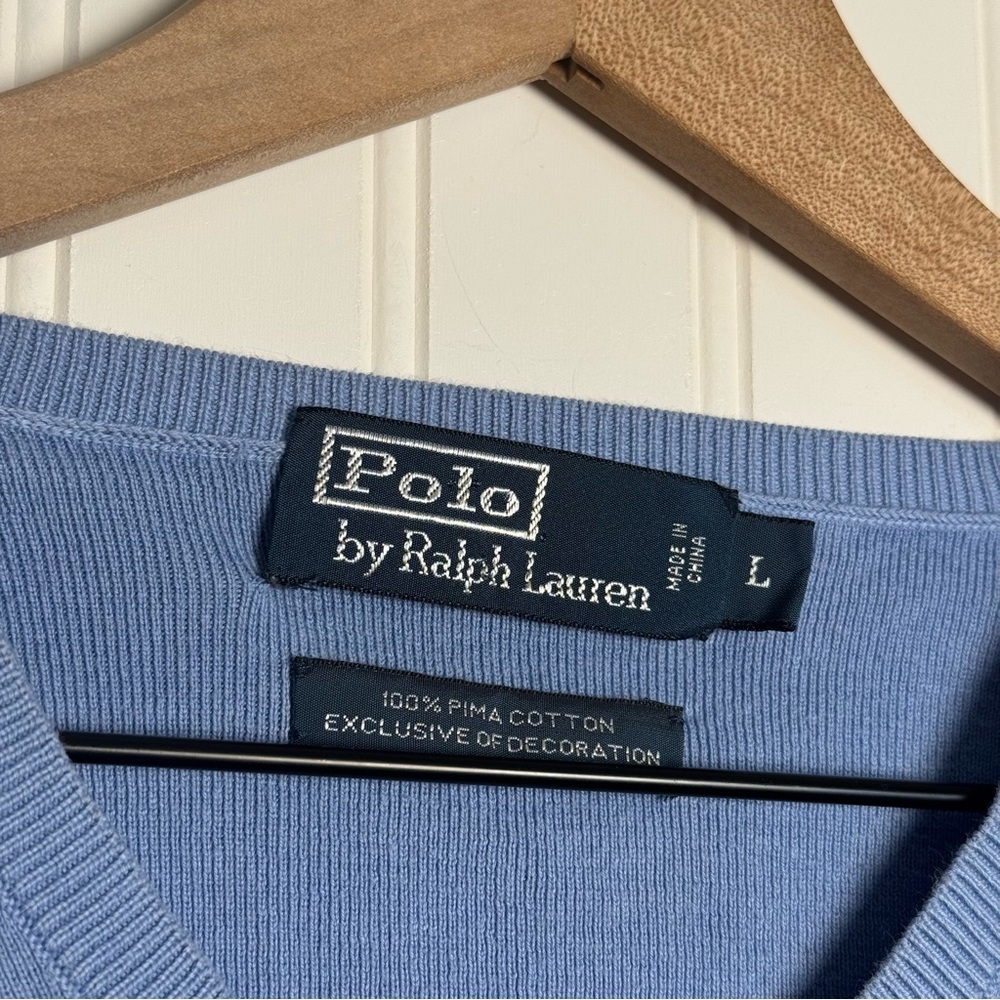 Polo by Ralph Lauren Men's Blue V-Neck Sweater 100% Pima Cotton Size Large - Picture 6 of 10